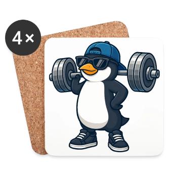 Pingouin cool avec haltère fitness musculation - Dessous de verre (lot de 4) - blanc - Devant