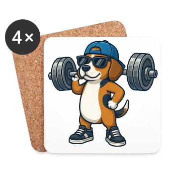 Cool Beagle Dumbbell Weightlifting Workout Fitness - Coasters (set of 4) - white - Front
