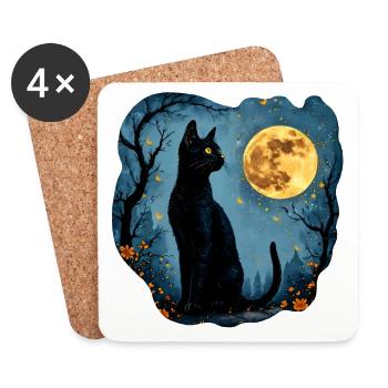 Mystische schwarze Katze unter Vollmond - Untersetzer (4er-Set) - Weiß - Vorne