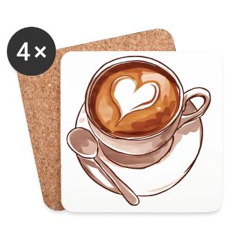 Tasse de café aquarelle - Dessous de verre (lot de 4) - blanc - Devant