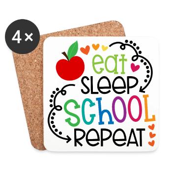 Eat, Sleep, School, Repeat – Design - Coasters (set of 4) - white - Front
