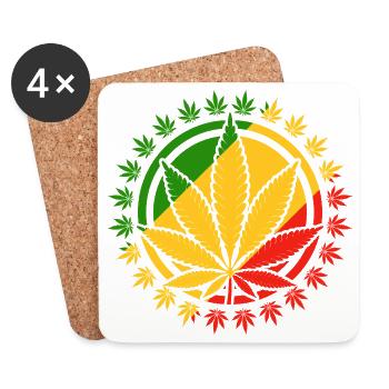 Motif de feuille de cannabis inspiré de Rasta - Dessous de verre (lot de 4) - blanc - Devant