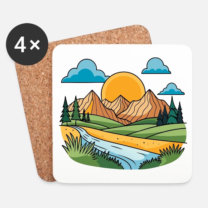 Bunte Berge - Untersetzer (4er-Set) - Weiß