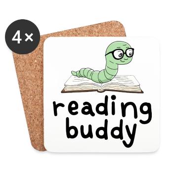 Ami de lecture Mignon rat de bibliothèque avec un livre - Dessous de verre (lot de 4) - blanc - Devant