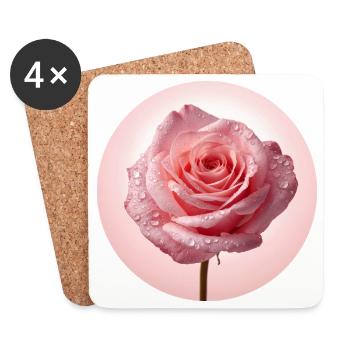 Delicate Pink Roses with Dew - Coasters (set of 4) - white - Front