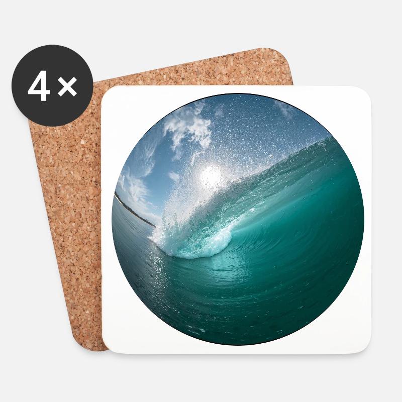 Wellenbrecher Strandmuster - Untersetzer (4er-Set) - Weiß