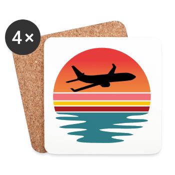 Travel Lover T-Shirt mit Flugzeug - Untersetzer (4er-Set) - Weiß - Vorne