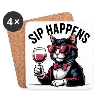 Sip Happens Cat Wine Lover - Coasters (set of 4) - white - Front