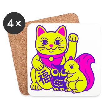 Des animaux chanceux ! - Dessous de verre (lot de 4) - blanc - Devant
