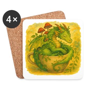 Dragon de forêt fantaisiste dans une tasse - Dessous de verre (lot de 4) - blanc - Devant