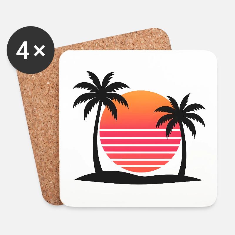 Tropical sunset with palm trees - Coasters (set of 4) - white