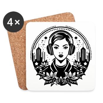 Urban Skyline Shirt – Femme avec des écouteurs - Dessous de verre (lot de 4) - blanc - Devant