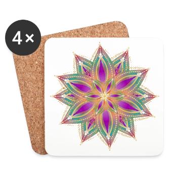Oriental Star Flower in Magenta & Turquoise - Coasters (set of 4) - white - Front