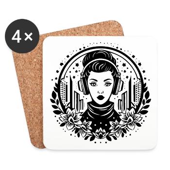 Urban Skyline Shirt – Woman with Headphones - Coasters (set of 4) - white - Front