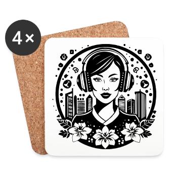 Streetwear – femme, casque, hip-hop, cool - Dessous de verre (lot de 4) - blanc - Devant