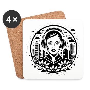 Floral Blossom Bud – Woman, Headphones, Floral - Coasters (set of 4) - white - Front