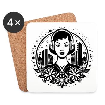 Techno Beat kick – Femme, Casque, Séquence - Dessous de verre (lot de 4) - blanc - Devant