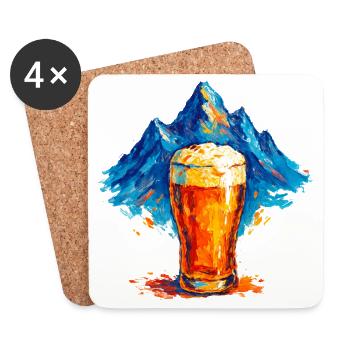 Bergkulisse mit Bierglas - Untersetzer (4er-Set) - Weiß - Vorne