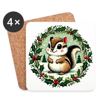 Festliches Eichhörnchen mit Stechpalmenkranz - Untersetzer (4er-Set) - Weiß - Vorne