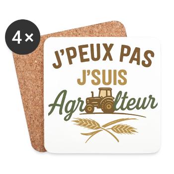 Agriculteur T-shirt Humour Champ J'suis agriculteu - Dessous de verre (lot de 4) - blanc - Devant