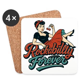 Rockabilly Forever Cerises Femme Cadeau des Années 50 - Dessous de verre (lot de 4) - blanc - Devant