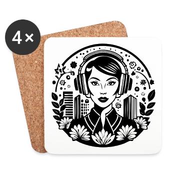 Icône de la tendance de la culture pop - Femme, écouteurs, affiche - Dessous de verre (lot de 4) - blanc - Devant