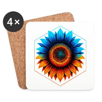 Tournesol bleu et or, orange vibrant - Dessous de verre (lot de 4) - blanc - Devant
