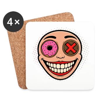 Lächelndes Maskottchen mit Donut und Kake - Untersetzer (4er-Set) - Weiß - Vorne