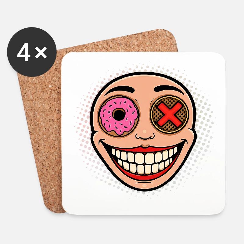 Lächelndes Maskottchen mit Donut und Kake - Untersetzer (4er-Set) - Weiß