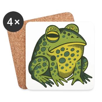 Illustration fantaisiste de grenouille verte - Dessous de verre (lot de 4) - blanc - Devant