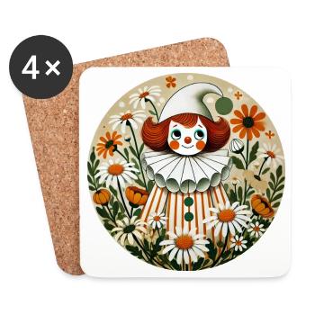 Whimsical Floral Clown Portrait - Coasters (set of 4) - white - Front