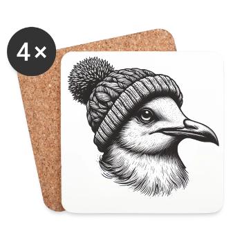 Mouette avec chapeau à pompon - Dessous de verre (lot de 4) - blanc - Devant