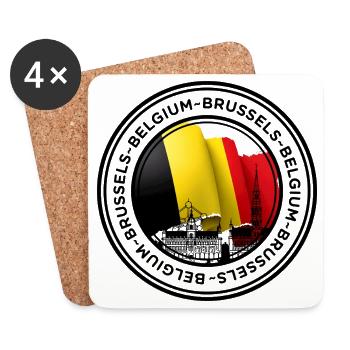 Brussels Landmark Flag Illustration - Coasters (set of 4) - white - Front