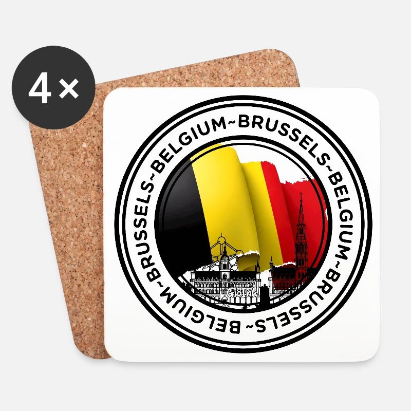 Brüssel Landmark Flagge Illustration - Untersetzer (4er-Set) - Weiß