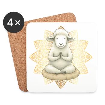 Mouton méditant – Yoga & Mandala Motif - Dessous de verre (lot de 4) - blanc - Devant