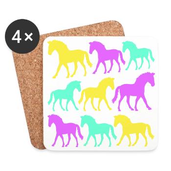 6 Horses Silhouette Team Rider Riding Friends Cute - Coasters (set of 4) - white - Front
