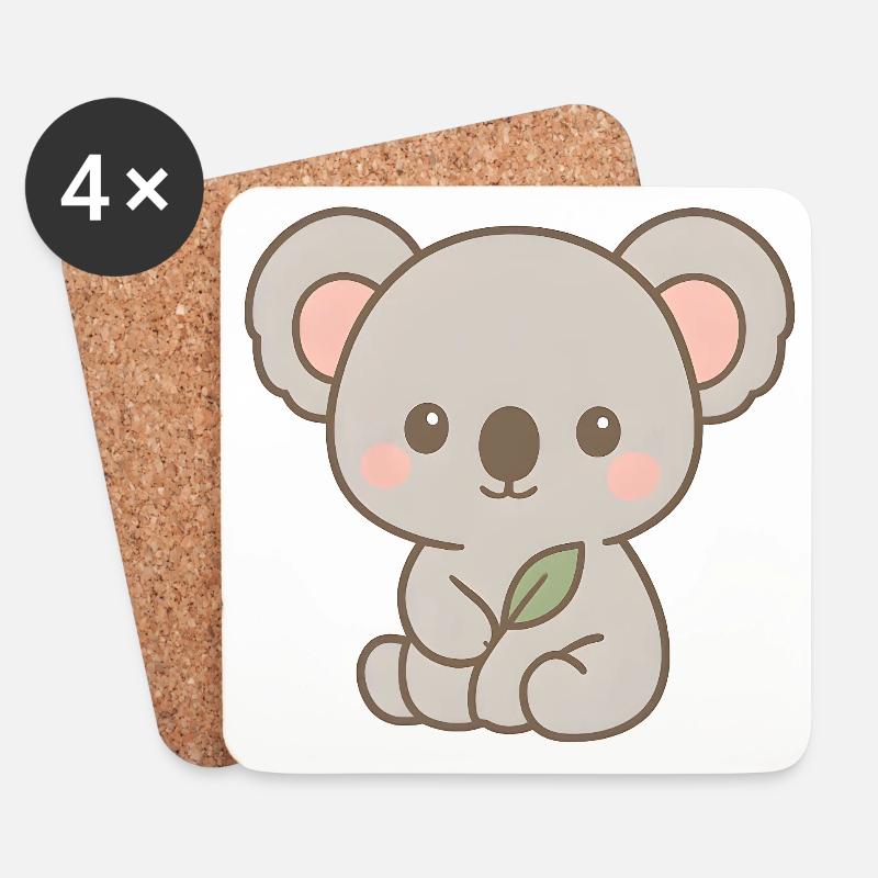 Cute Koala Bear Design with Leaves - Coasters (set of 4) - white