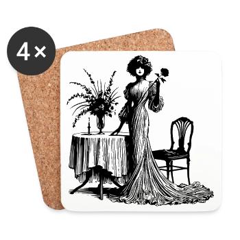 Elegantes Kleid mit floralen Details - Untersetzer (4er-Set) - Weiß - Vorne
