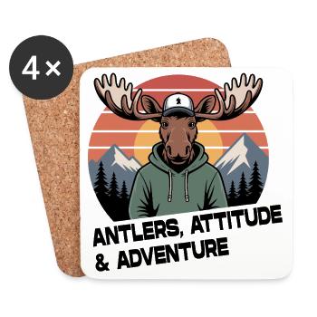 Antlers Attitude Aventure Moose - Dessous de verre (lot de 4) - blanc - Devant