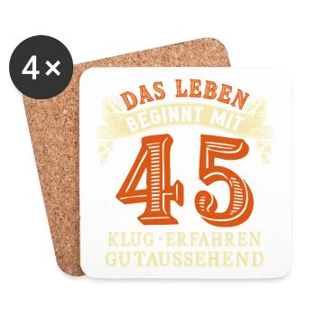 Das Leben beginnt mit 45 zum 45. Geburtstag - Untersetzer (4er-Set) - Weiß - Vorne