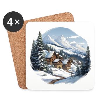 Alpine huts in winter panorama - Coasters (set of 4) - white - Front