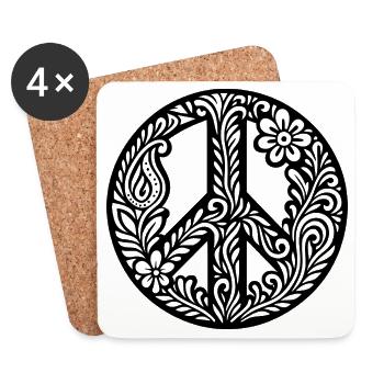 Peace sign with flowers in black and white - Coasters (set of 4) - white - Front