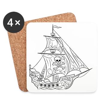 Bateau pirate - Dessous de verre (lot de 4) - blanc - Devant
