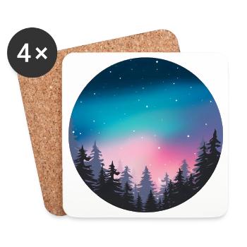 ciel nocturne, aurore forêt, paysage - Dessous de verre (lot de 4) - blanc - Devant