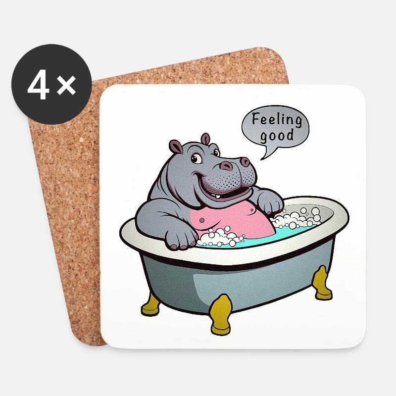 Nilpferd in der Badewanne - Untersetzer (4er-Set) - Weiß