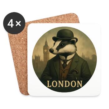 Gentleman Badger – London Souvenir Design - Dessous de verre (lot de 4) - blanc - Devant
