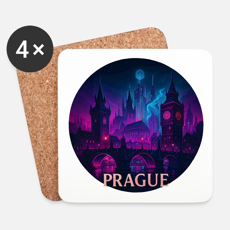 Prag Souvenir Cyberpunk - Untersetzer (4er-Set) - Weiß