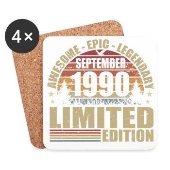 1990 septembre 1990 Anniversaire septembre 1990 - Dessous de verre (lot de 4) - blanc - Devant