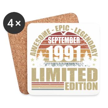 1991 septembre 1991 Anniversaire septembre 1991 - Dessous de verre (lot de 4) - blanc - Devant