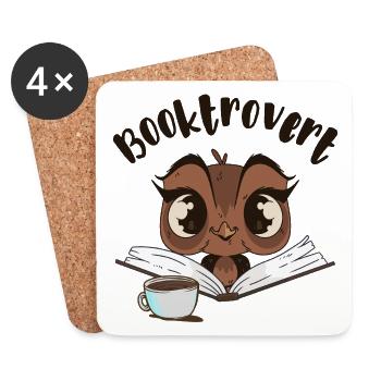 Hibou Booktrovert avec livre et café - Dessous de verre (lot de 4) - blanc - Devant